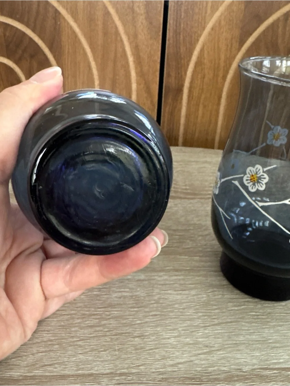 Vintage Libbey Smoky Blue Floral Dogwood Tumblers 5 1/4 - Set of 2